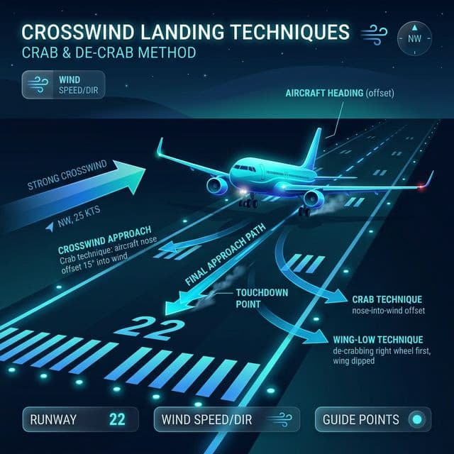 Diagram showing crab and sideslip landing techniques